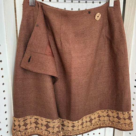 PER TE BY KRIZIA Brown A-Line Skirt with Gold Embroidery - Picture 4 of 5